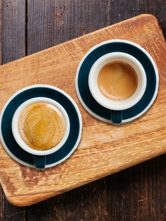lungo vs espresso on a cutting board