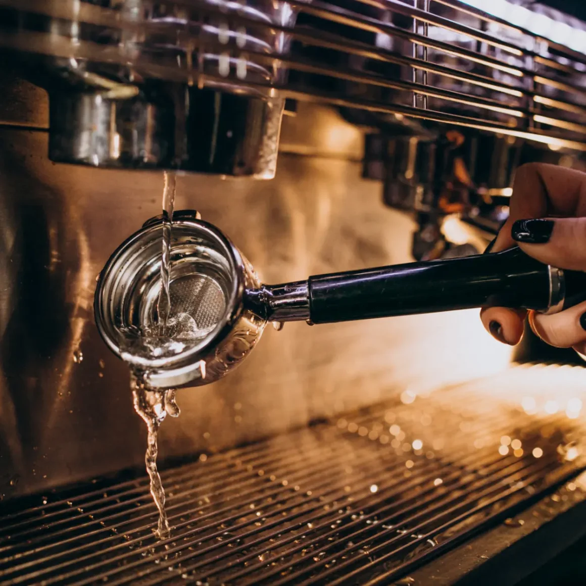 a person holding a portafilter