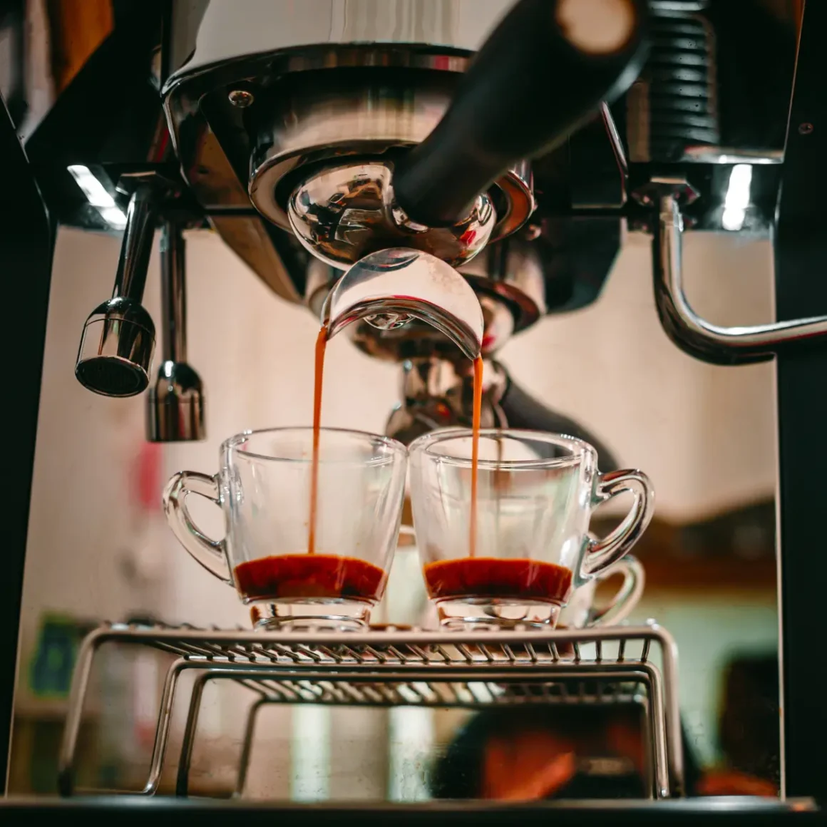 a espresso coffee machine pouring two shots
