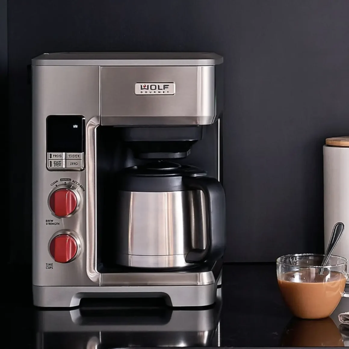 a wolf gourmet 10 cup coffee maker on a counter