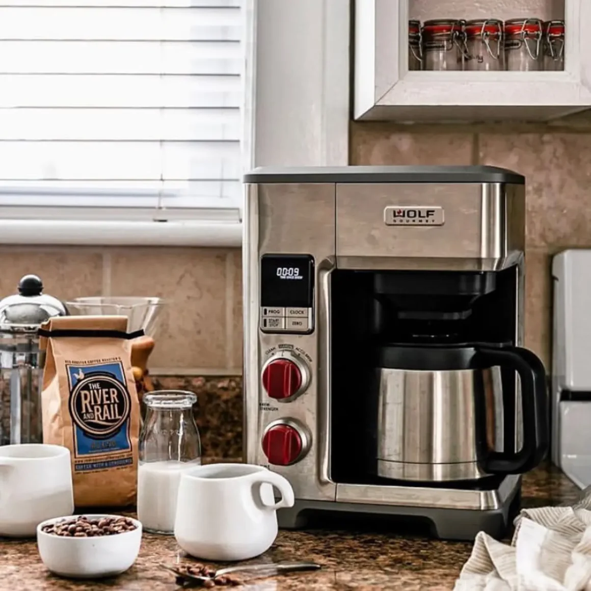 a wolf gourmet 10 cup coffee maker on a counter