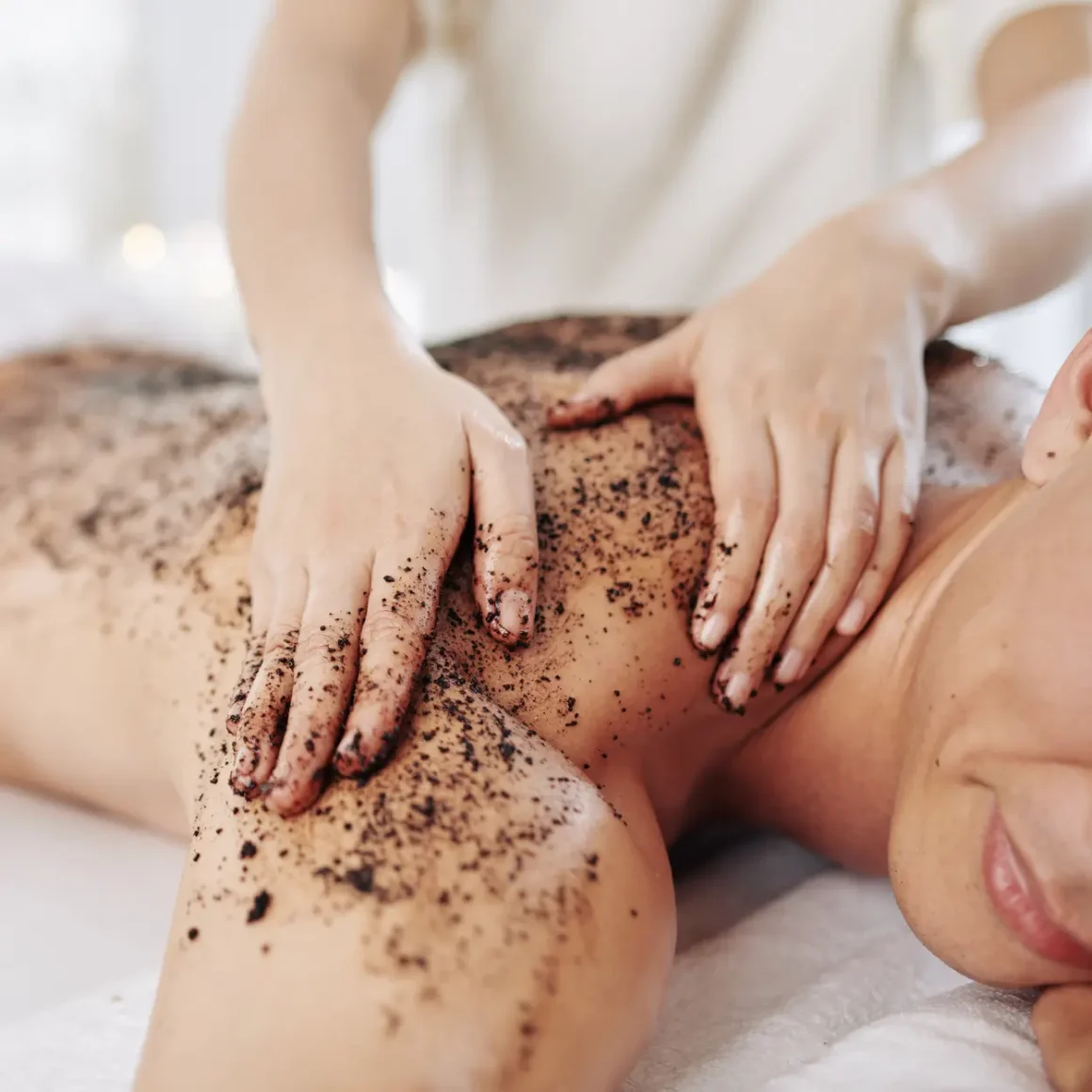 a person getting a coffee scrub