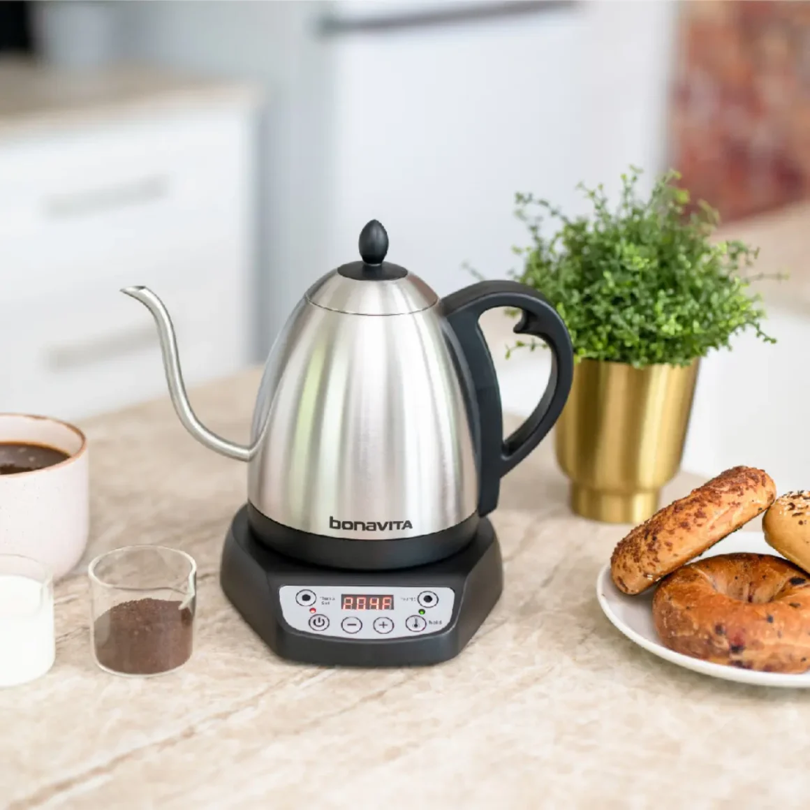 a fellow stagg electric kettle on a table