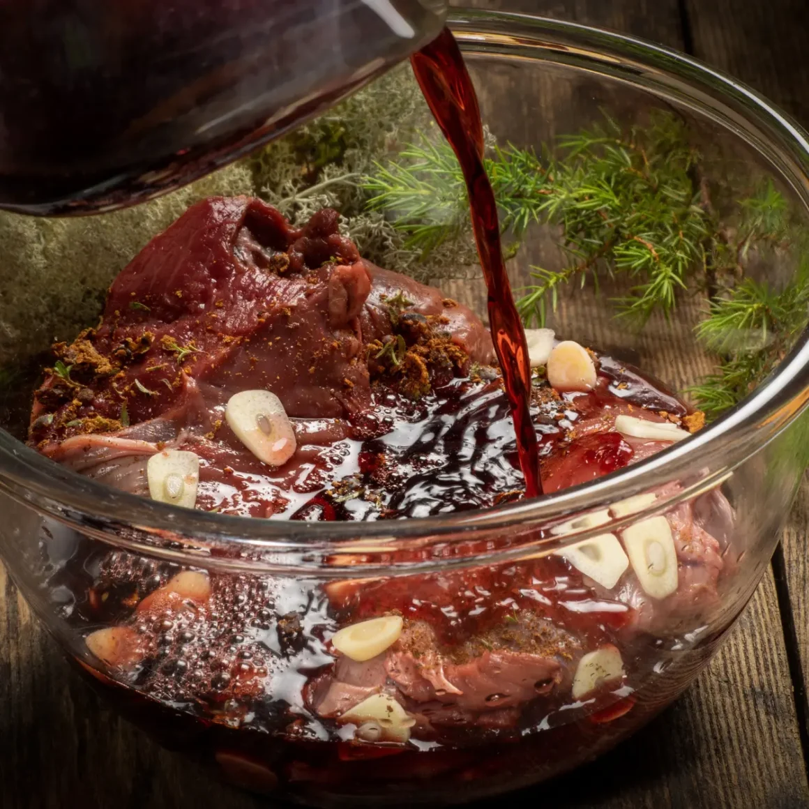 barista pouring coffee in a bowl filled with meat garlic and soy sauce
