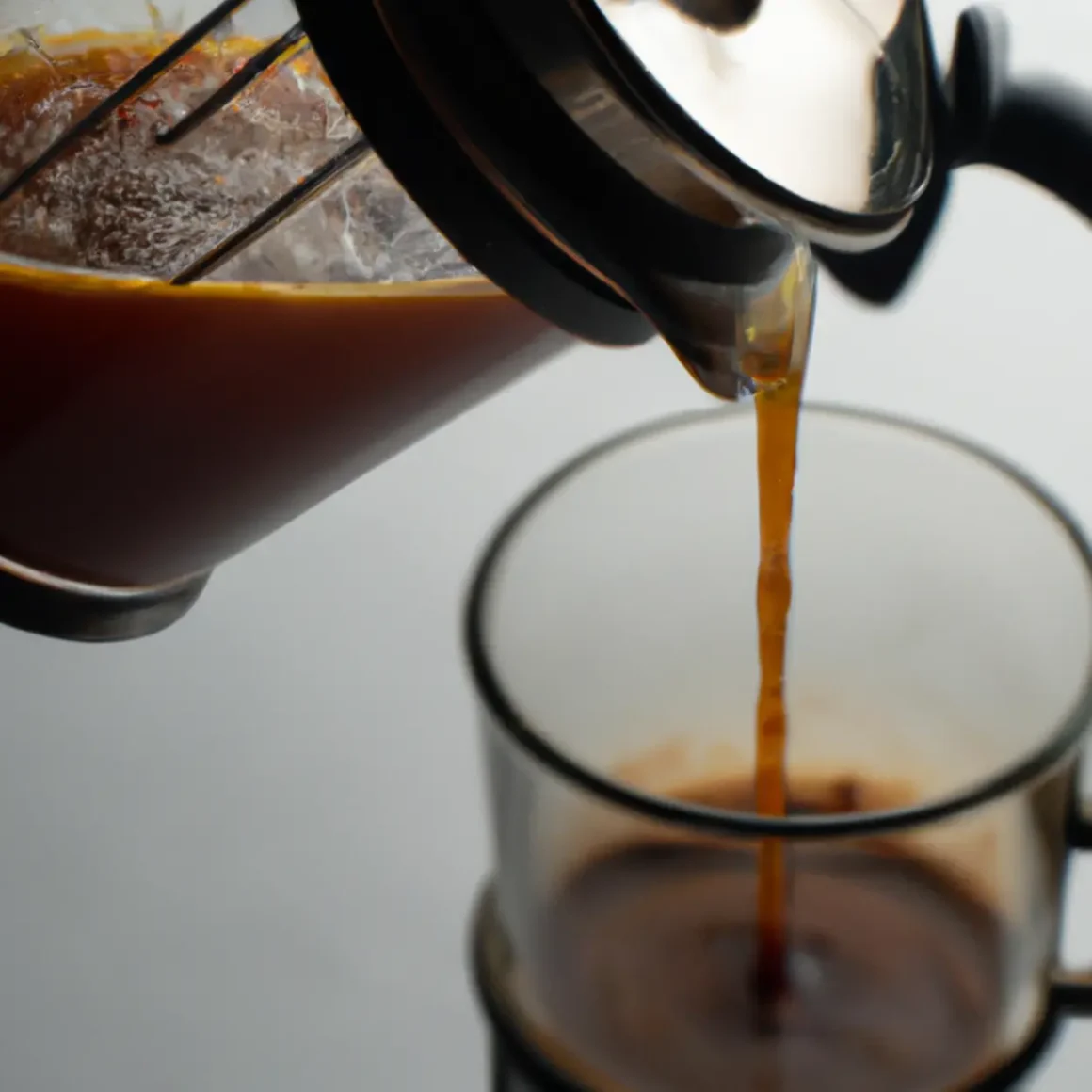 a double brewed coffee being poured into a glass cup