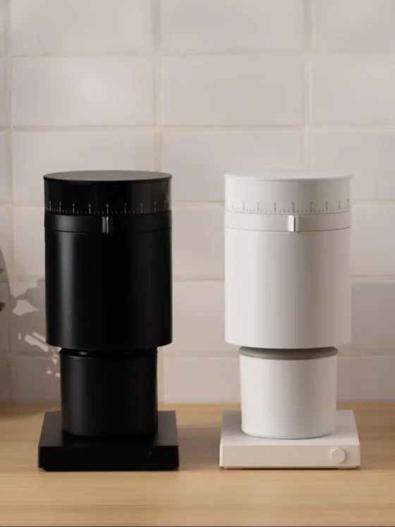 a black and white fellow opus coffee grinder