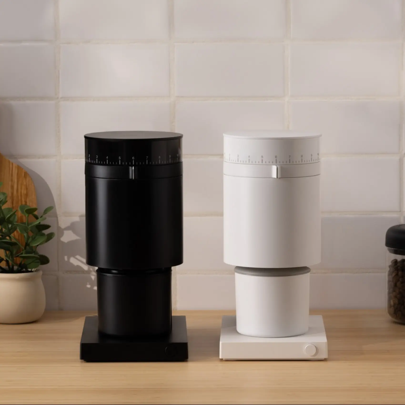 a black and white fellow opus coffee grinder