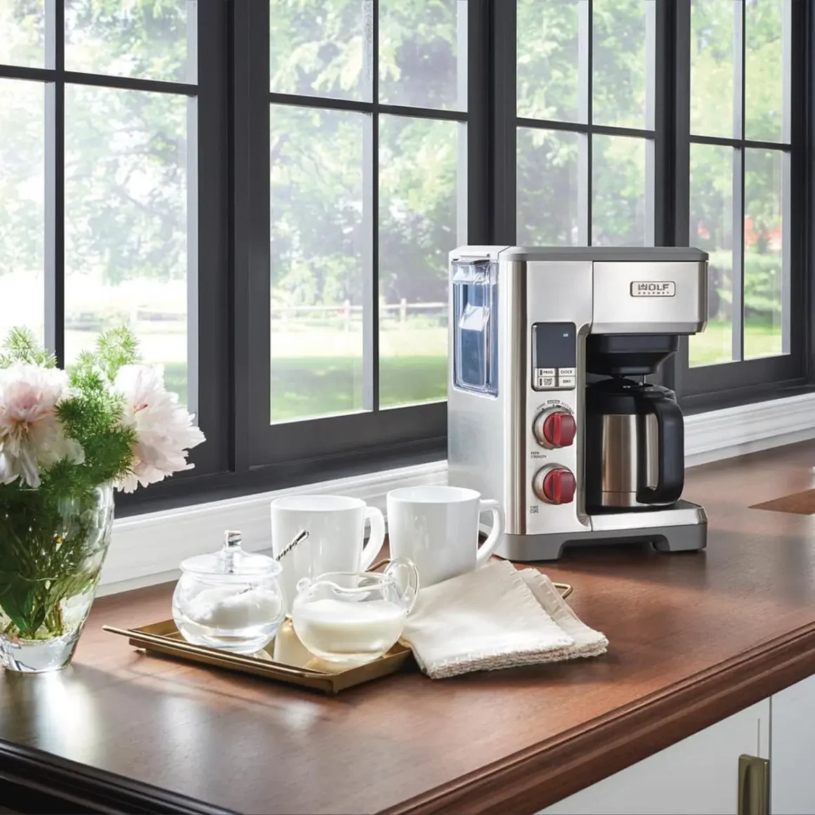 a wolf gourmet 10 cup coffee maker on a counter