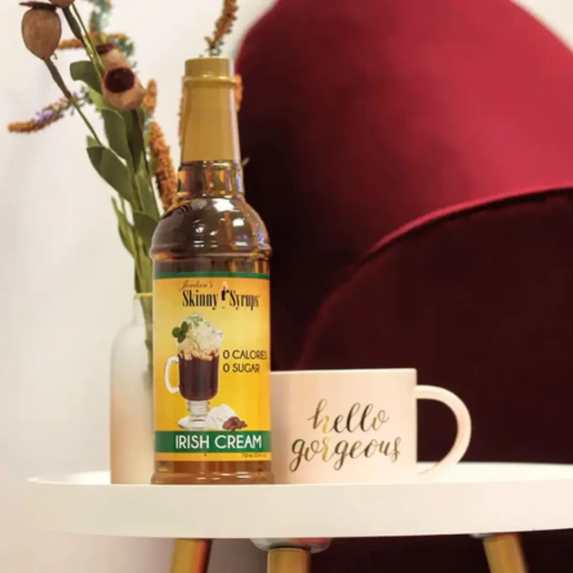 a bottle of jordan coffee syrup and a mug on a table