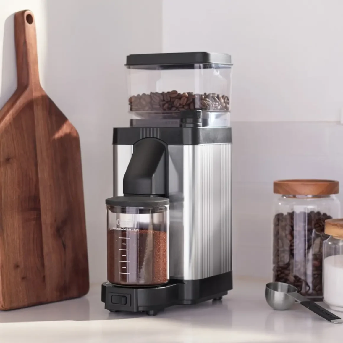 a technivorm moccamaster burr coffee grinder on a counter
