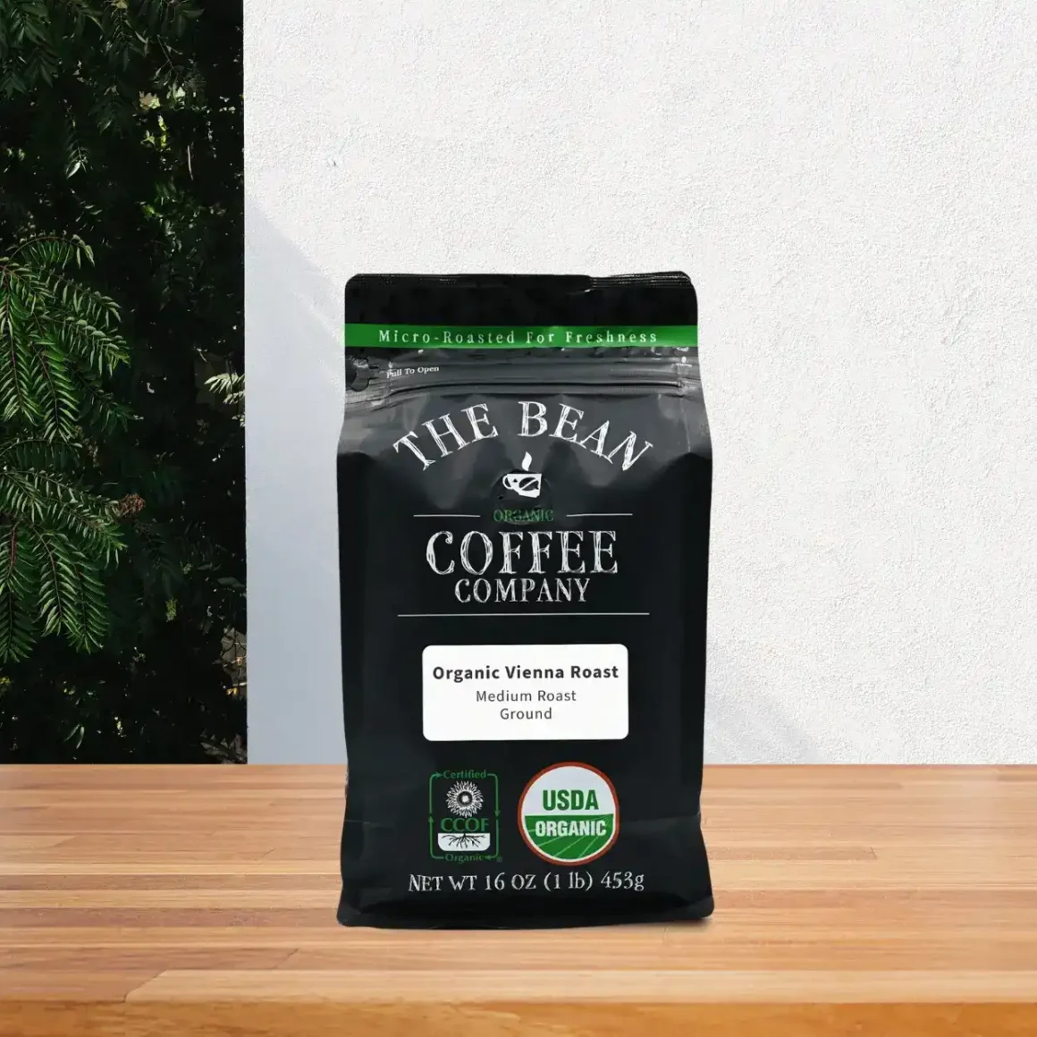 a bag of the bean organic coffee company organic vienna roast coffee on a table