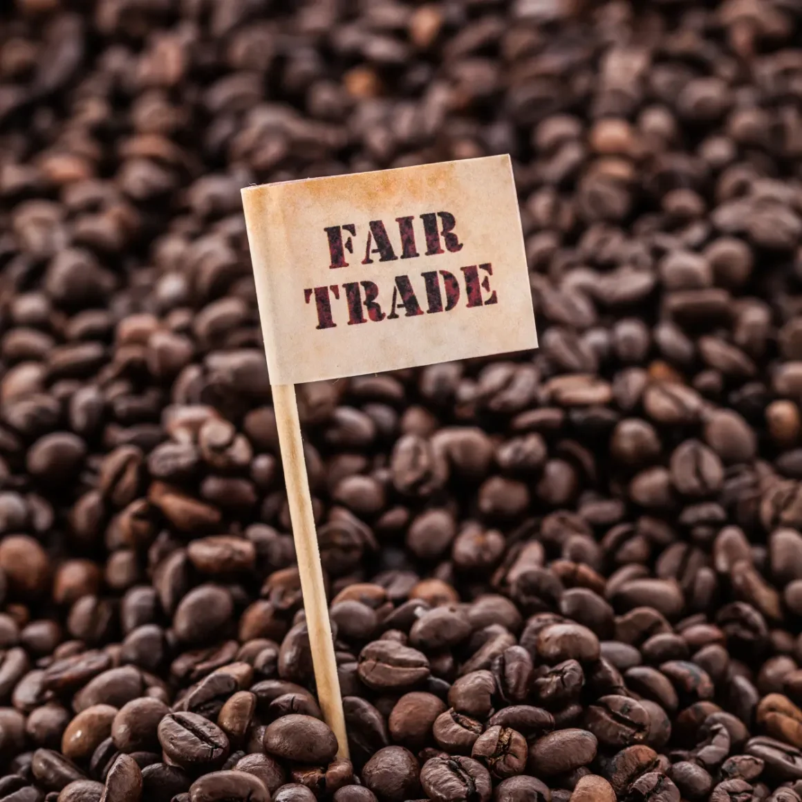 a small sign in a pile of coffee beans