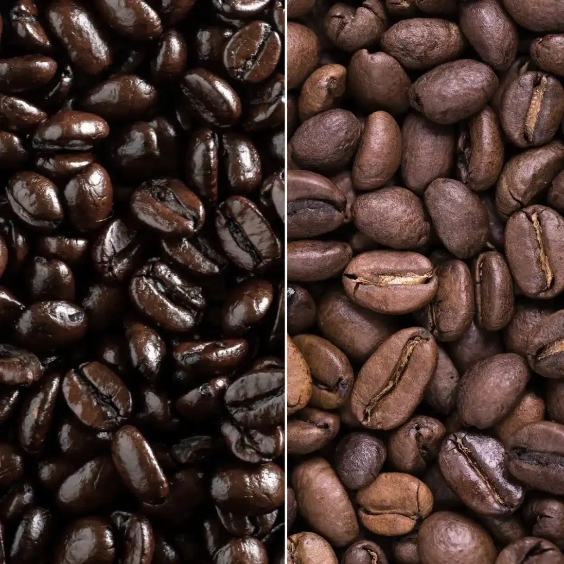 a collage of vienna roast and medium roast coffee beans