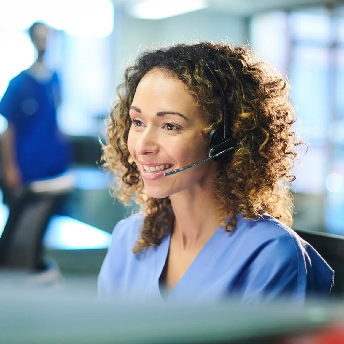 a woman wearing a headset