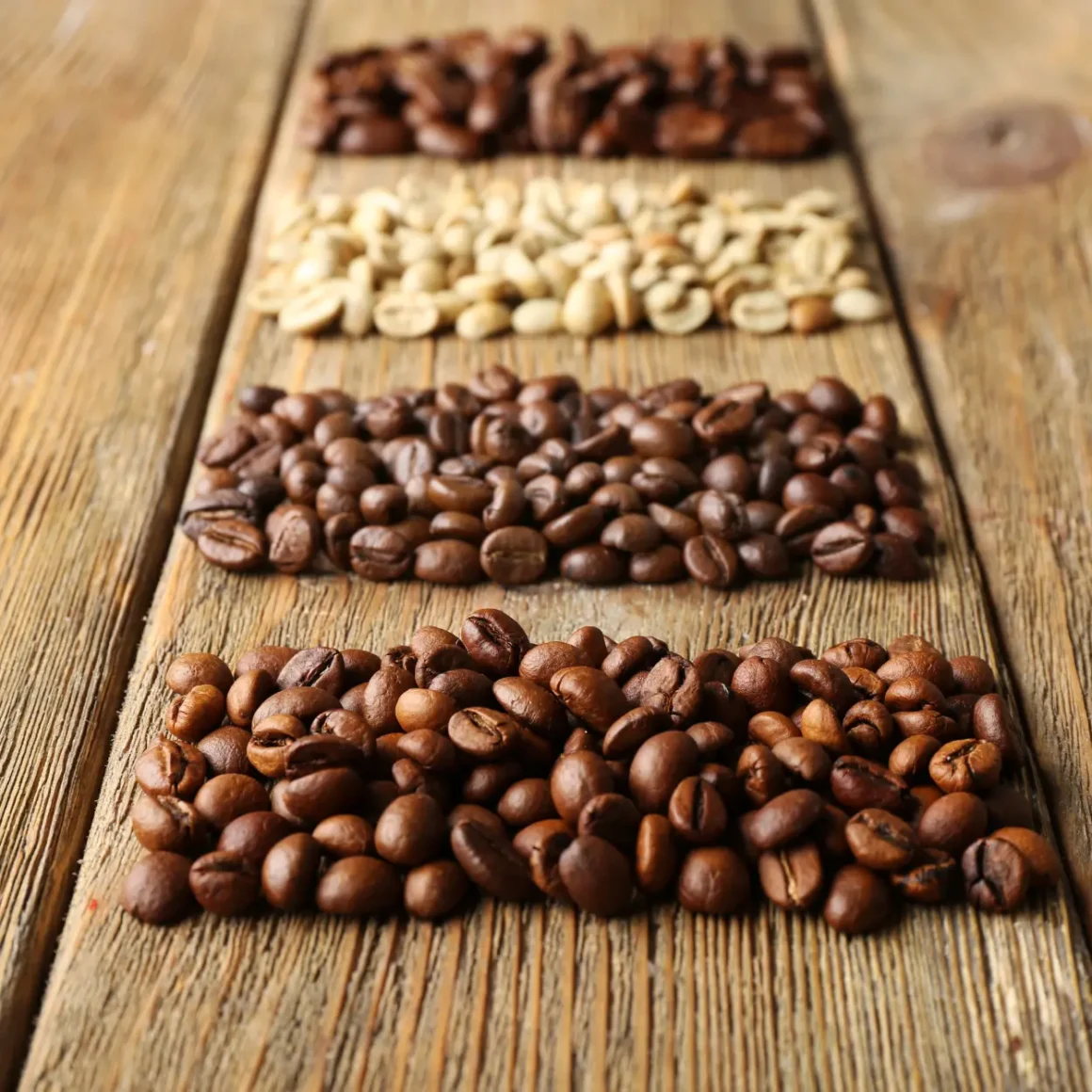 a row of different coffee beans