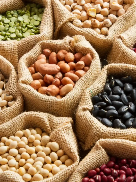 a group of bags of legume beans