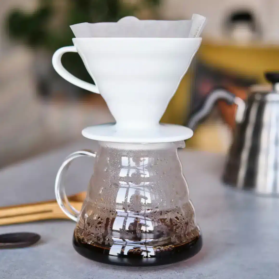 hario v60 pour-over coffee maker on a table