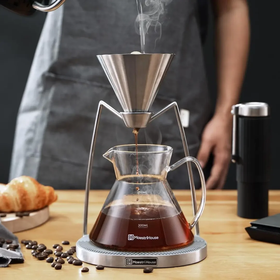 a maestri magnetic pour-over coffee dripper stand on a table