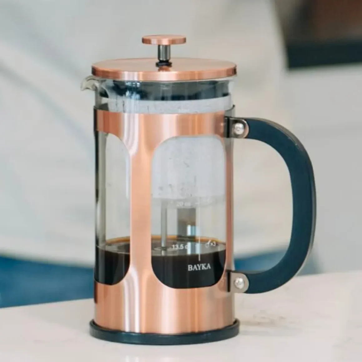 a bayka french press coffee maker on a counter