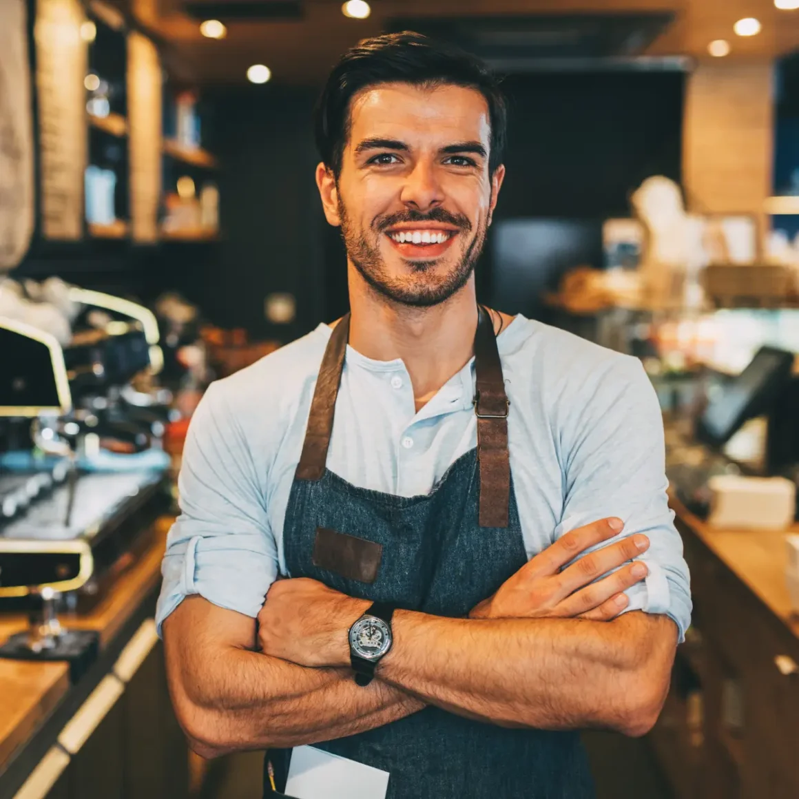 barista earing an apron