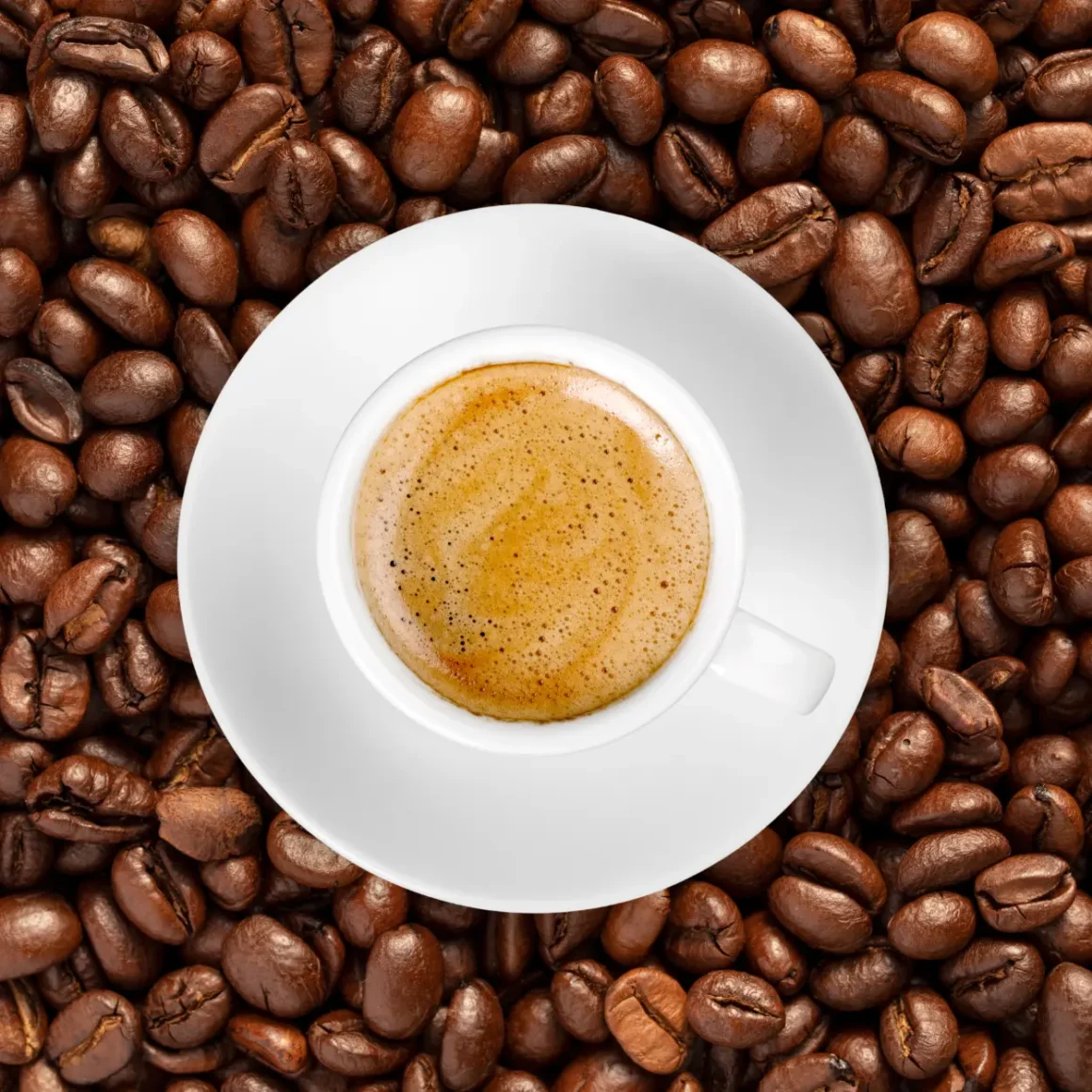 a cup of blonde espresso on a saucer