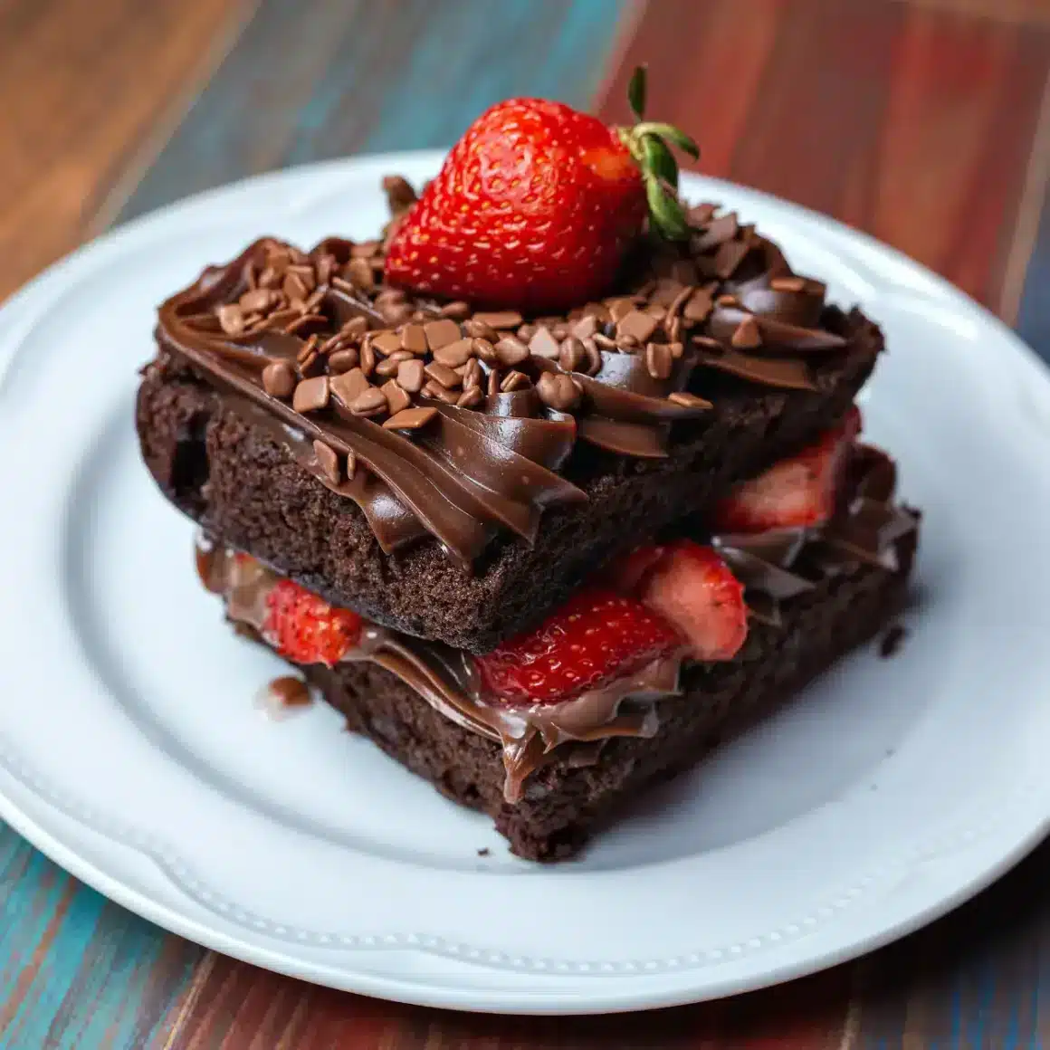 a chocolate cake with strawberries on top