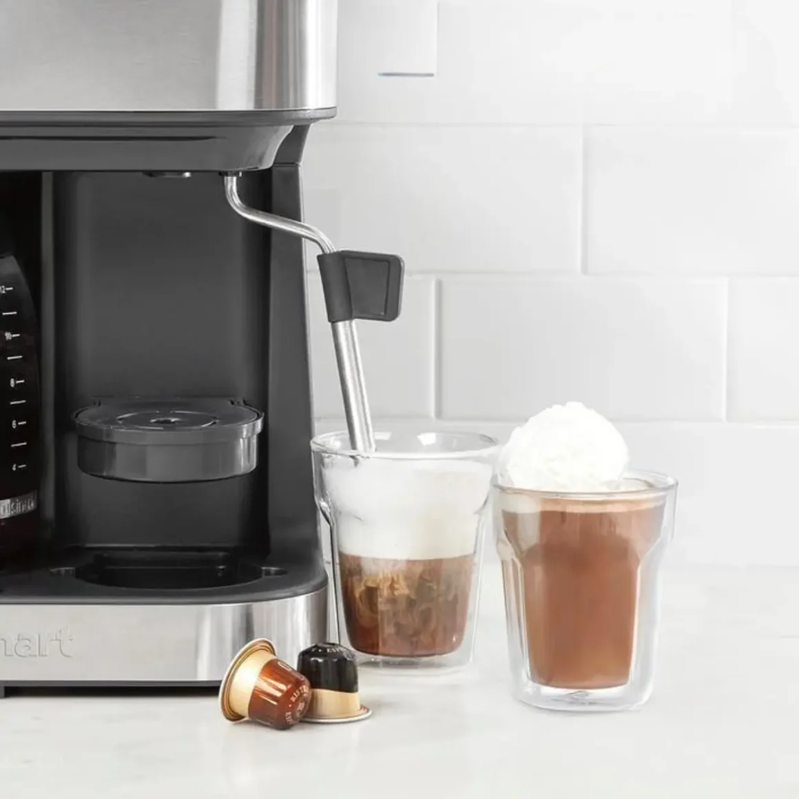 a cuisinart coffee center barista bar 4-in-1 coffee maker with a glass of coffee