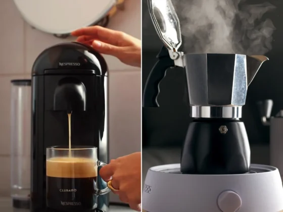 a nespresso machine and a moka pot