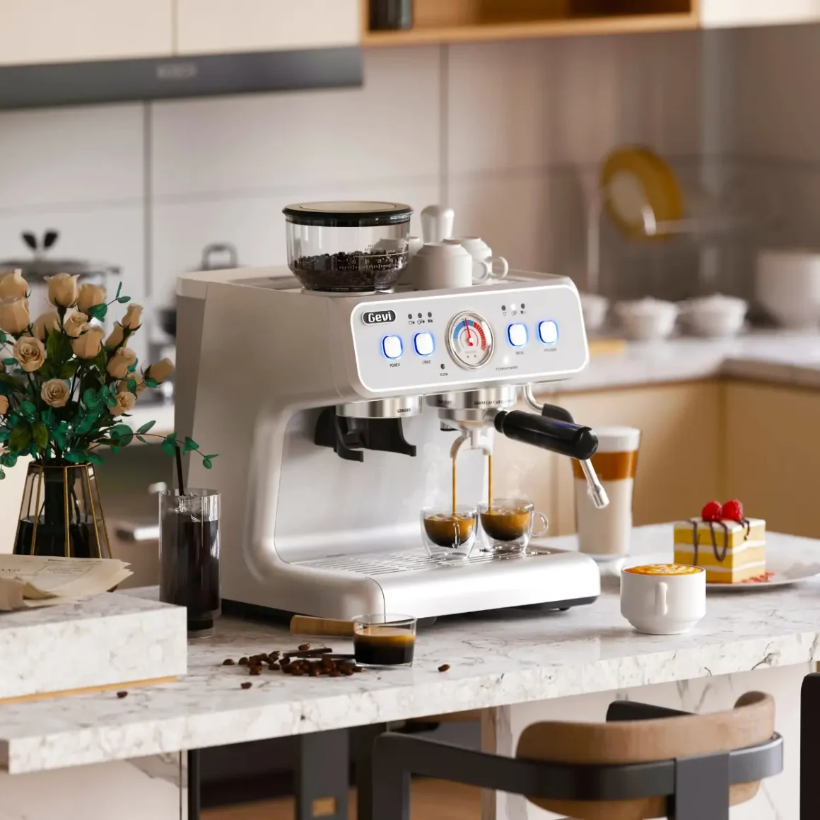 a gevi espresso machine gecme020de-u on a counter