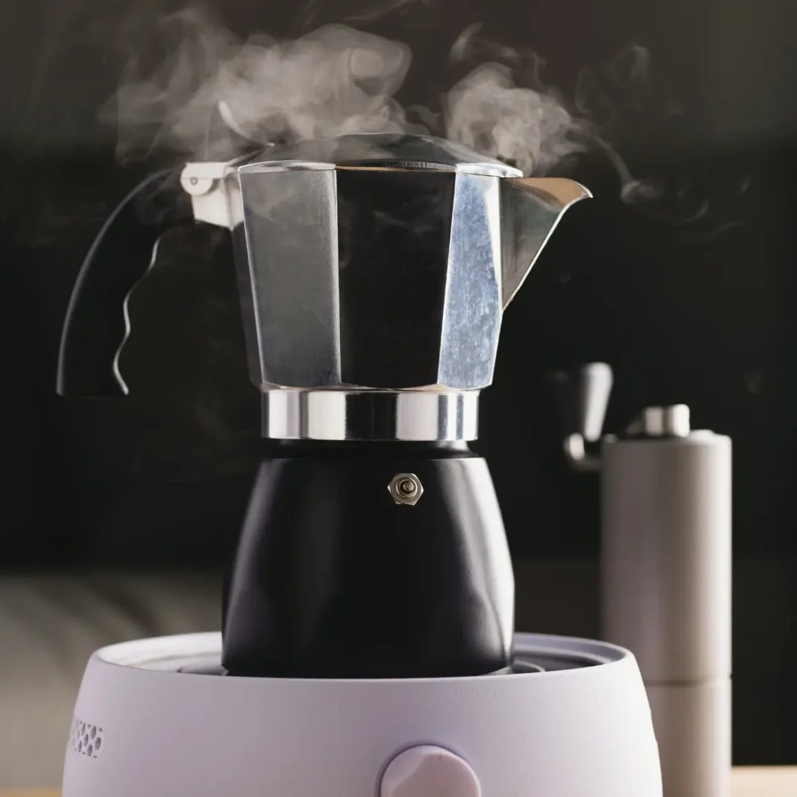 a moka maker on a hot plate