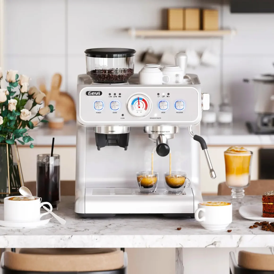 a gevi espresso machine gecme020de-u on a table