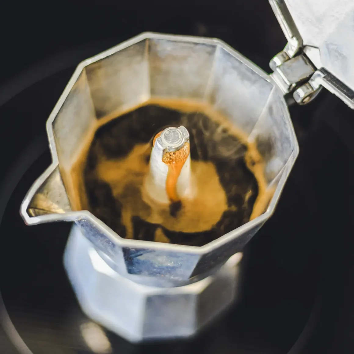 coffee brewing in a moka pot