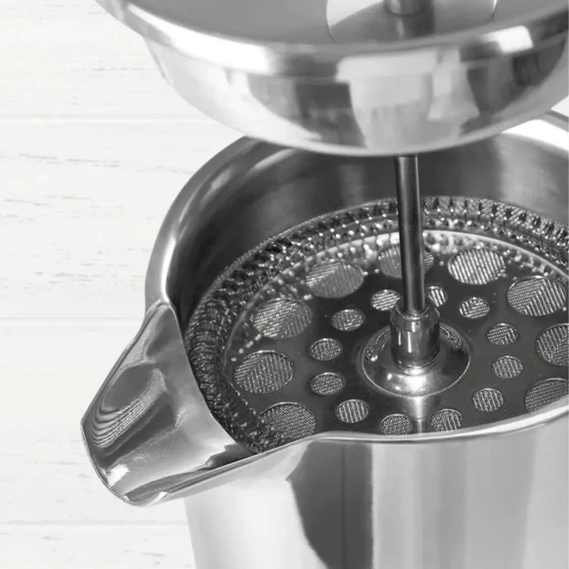 a close up of amueller french press coffee maker